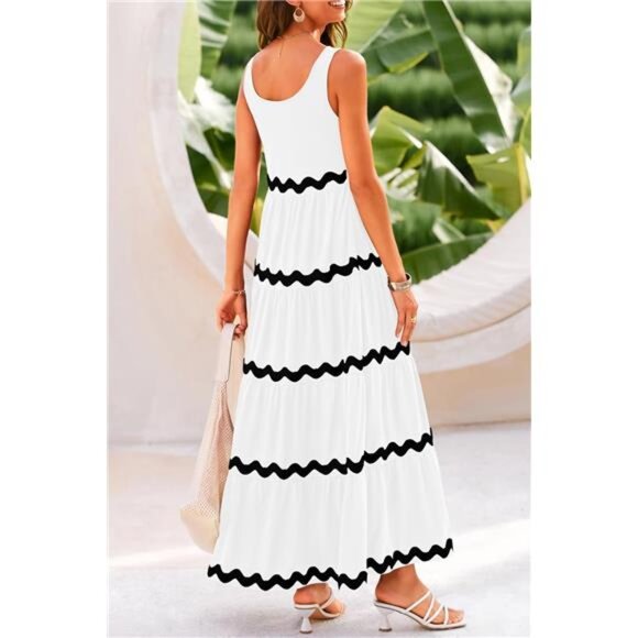 Womens 2024 Summer Sundresses Sleeveless Scoop Neck Tiered Flowy Long Maxi Dress - Picture 2 of 7
